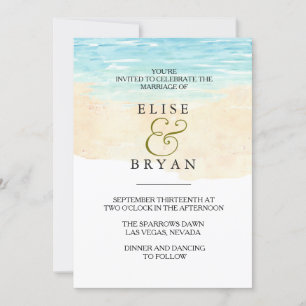 Simple Modern Watercolor Beach Wedding Invitation