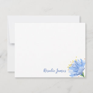 Simple Modern Watercolor Blue Flower Personalised Card