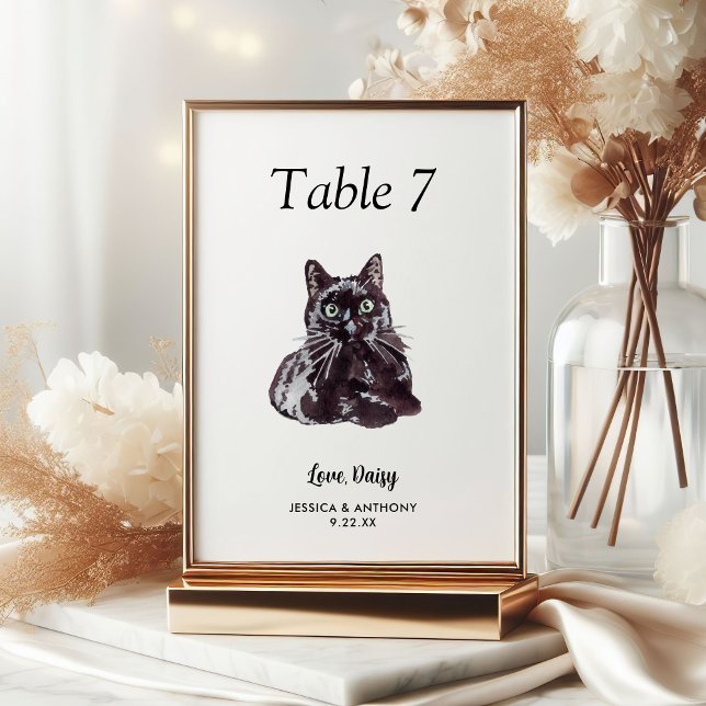 Simple Modern Watercolor Cat Wedding  Table Number (Creator Uploaded)