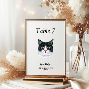 Simple Modern Watercolor Cat Wedding Table Number