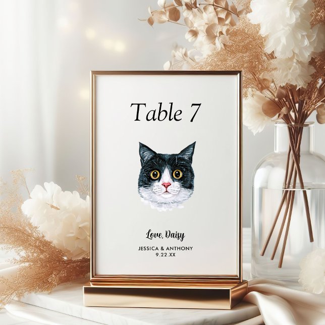 Simple Modern Watercolor Cat Wedding  Table Number (Creator Uploaded)