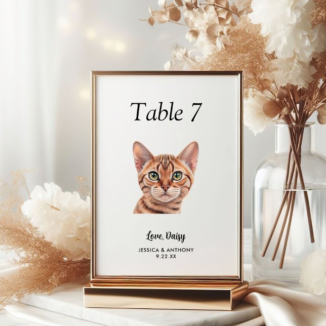 Simple Modern Watercolor Cat Wedding  Table Number (Creator Uploaded)