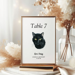 Simple Modern Watercolor Cat Wedding  Table Number