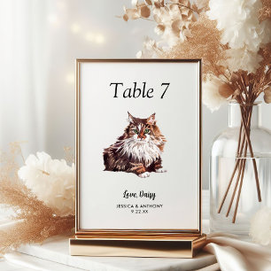 Simple Modern Watercolor Cat Wedding  Table Number