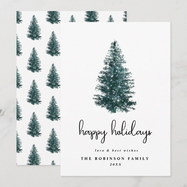 Simple Modern Watercolor Christmas tree Holiday Card (Front/Back)