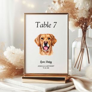 Simple Modern Watercolor Dog Wedding Table Number
