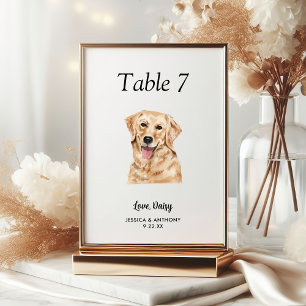 Simple Modern Watercolor Dog Wedding Table Number