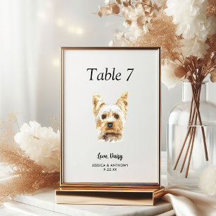 Simple Modern Watercolor Dog Wedding  Table Number