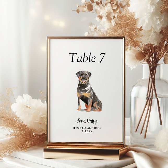 Simple Modern Watercolor Dog Wedding  Table Number (Creator Uploaded)