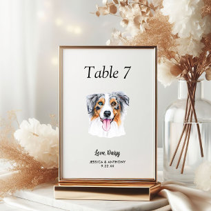 Simple Modern Watercolor Dog Wedding  Table Number