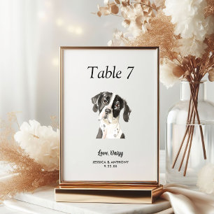 Simple Modern Watercolor Dog Wedding  Table Number