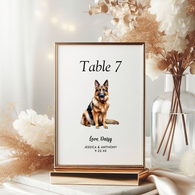 Simple Modern Watercolor Dog Wedding  Table Number (Creator Uploaded)