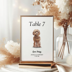 Simple Modern Watercolor Dog Wedding  Table Number