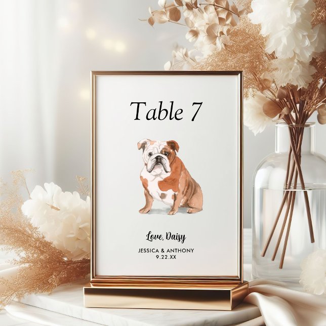 Simple Modern Watercolor Dog Wedding  Table Number (Creator Uploaded)
