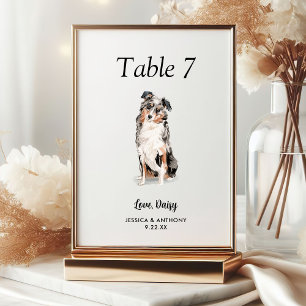 Simple Modern Watercolor Dog Wedding Table Number