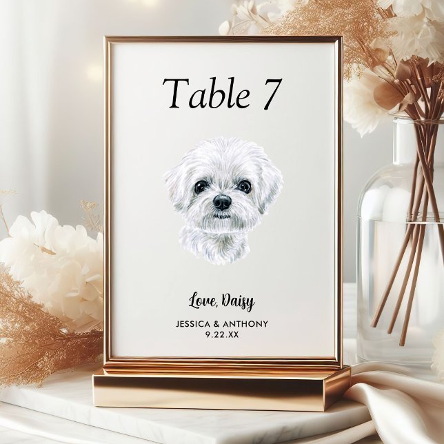 Simple Modern Watercolor Dog Wedding  Table Number (Creator Uploaded)