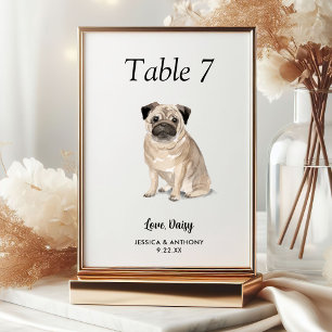 Simple Modern Watercolor Dog Wedding Table Number