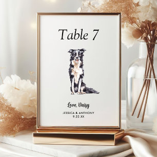 Simple Modern Watercolor Dog Wedding  Table Number