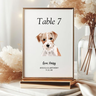 Simple Modern Watercolor Dog Wedding  Table Number