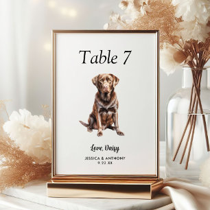 Simple Modern Watercolor Dog Wedding Table Number