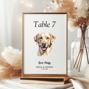 Simple Modern Watercolor Dog Wedding  Table Number