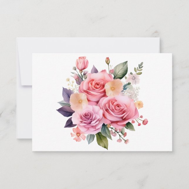 Simple Modern Watercolor Floral Flat Card (Front)