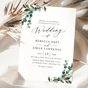 Simple Modern Watercolor Greenery Wedding Invitation