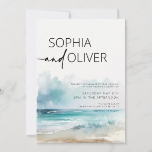 Simple Modern Watercolor Seaside Coastal Wedding Invitation