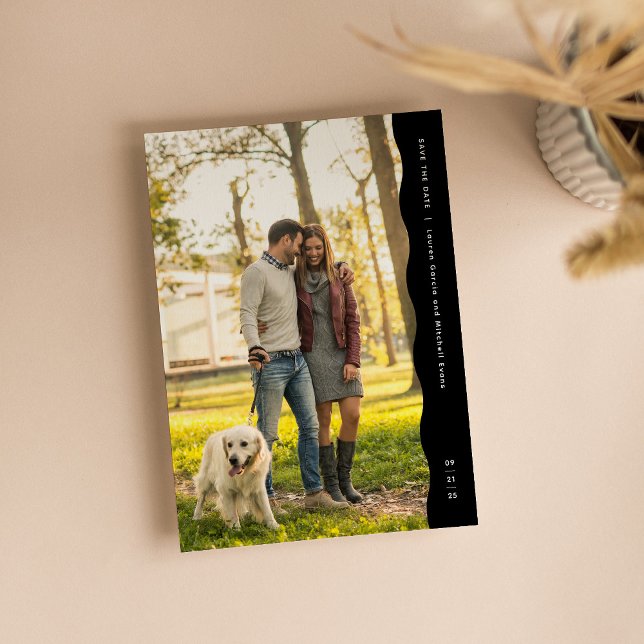 Simple modern wavy edge black and white photo save the date (Creator Uploaded)