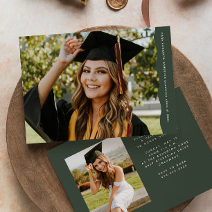 Simple modern wavy edge two photo green graduation announcement