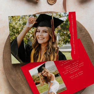 Simple modern wavy edge two photo red graduation announcement