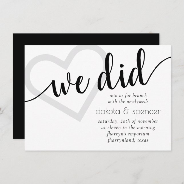 Simple Modern We Did | Couple Brunch Heart Script Invitation (Front/Back)