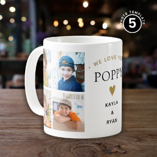 Simple Modern We Love You Poppy 8 Photo Collage  Coffee Mug