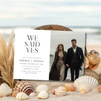 Simple Modern We Said Yes Wedding Beach Photo