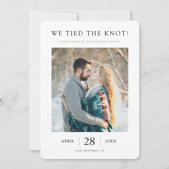 Simple Modern We Tied the Knot Photo Elopement Announcement (Front)