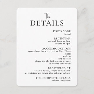 Simple Modern Wedding Details Enclosure card