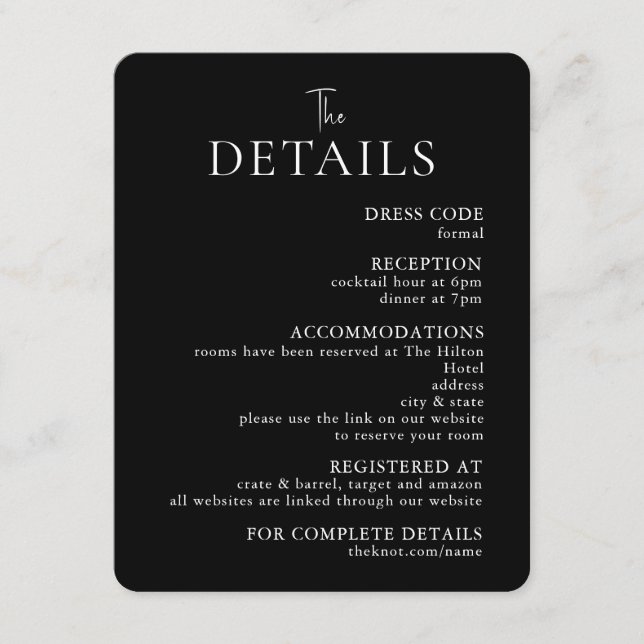 Simple Modern Wedding Details Enclosure card (Front)