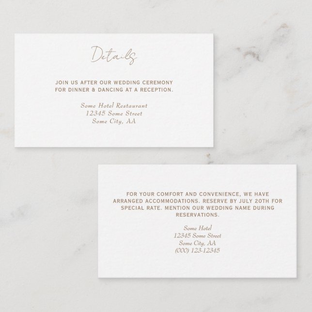 Simple Modern Wedding Details  Enclosure Card (Front/Back)