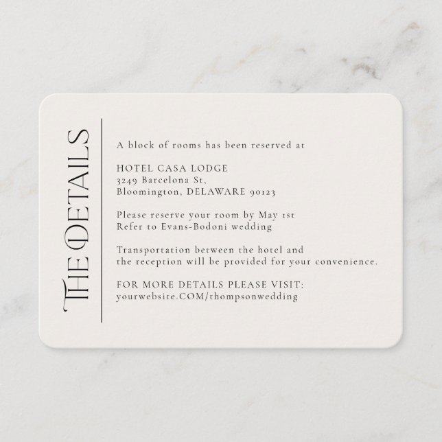 Simple Modern Wedding Details Enclosure Card (Front)