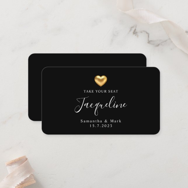Simple Modern Wedding Gold Heart Flat Place Card (Front/Back In Situ)