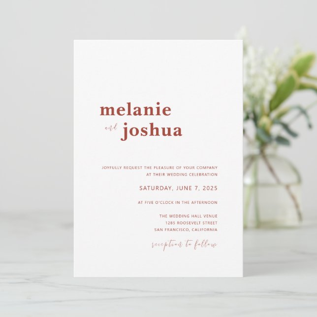 Simple Modern Wedding Invitation | Terracotta (Standing Front)