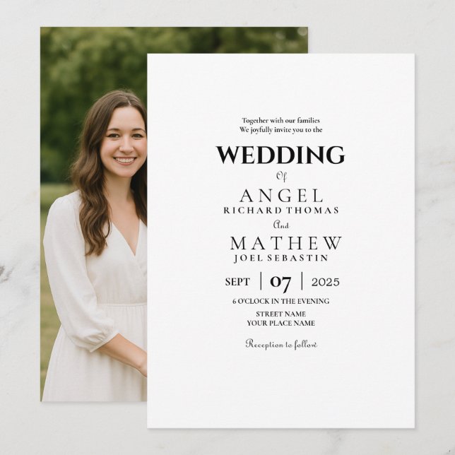 Simple Modern Wedding Invitation with Couple Photo (Front/Back)