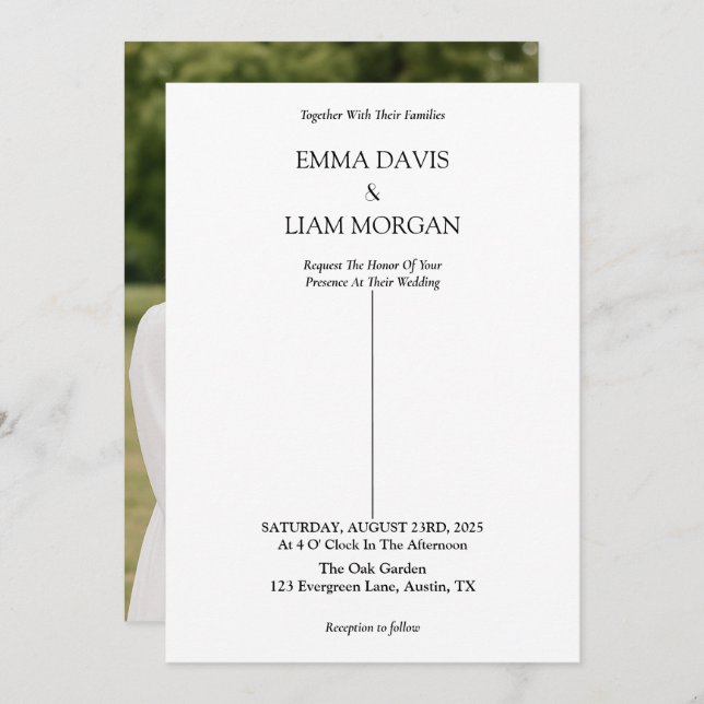 Simple Modern Wedding Invitation with Couple Photo (Front/Back)