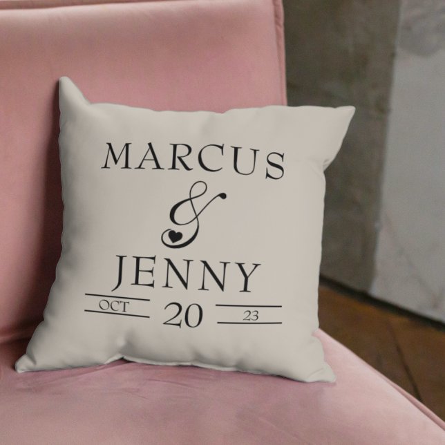 Simple Modern Wedding Keepsake Newlywed Couple Cushion (Creator Uploaded)