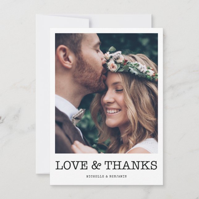 Simple Modern Wedding Love and Thanks Photo Card (Front)