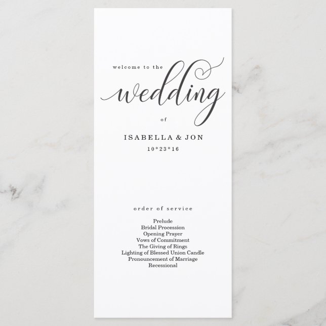 Simple Modern Wedding Mass / Ceremony Program Fan Programme (Front)