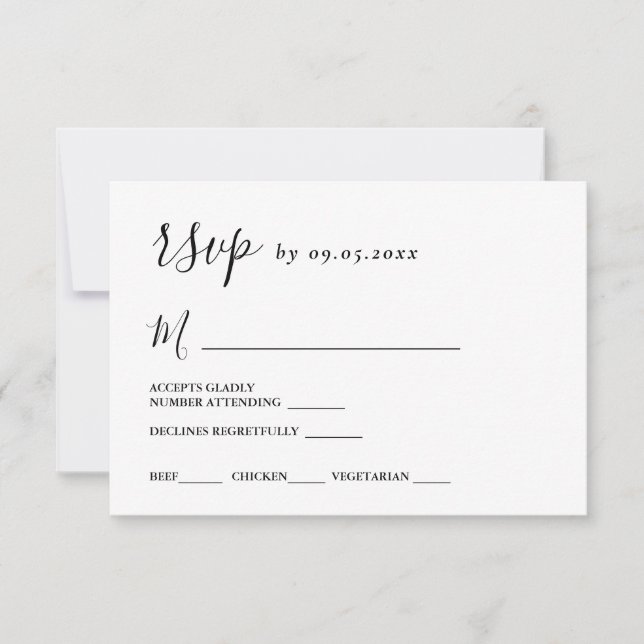Simple Modern Wedding Meal Choices RSVP Card (Front)