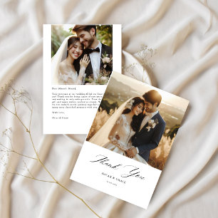 Simple Modern Wedding Photo Chic Script Thank You Card