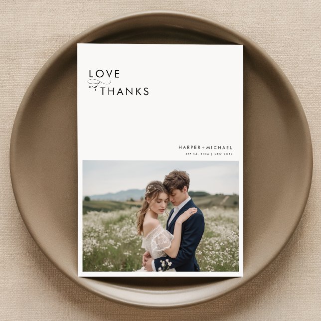 Simple Modern Wedding Photo Collage Thank You Card (Creator Uploaded)