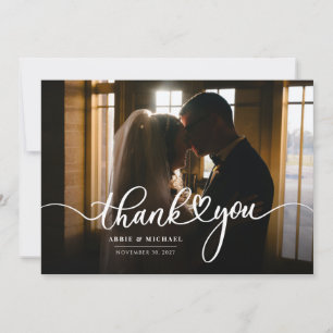 Simple Modern Wedding Photo Hand-Lettered Thank You Card